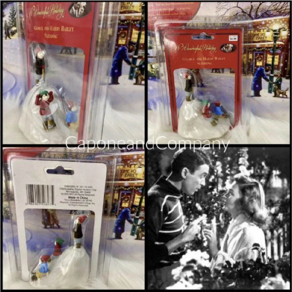 It's a Wonderful Life George & Harry Sledding Hill w/Shovel Village Figure NEW!